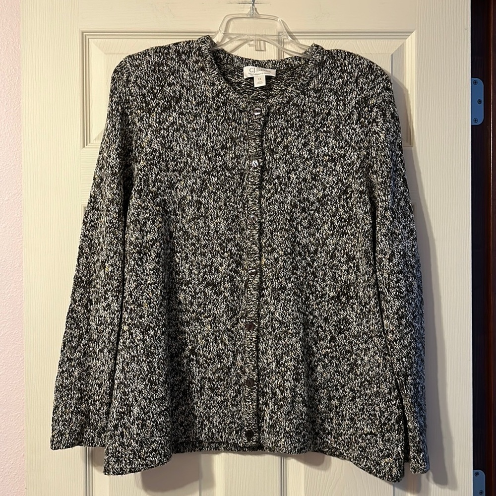 CJ Banks Dark Brown, White, Light Yellow Marbled Sweater 1X
